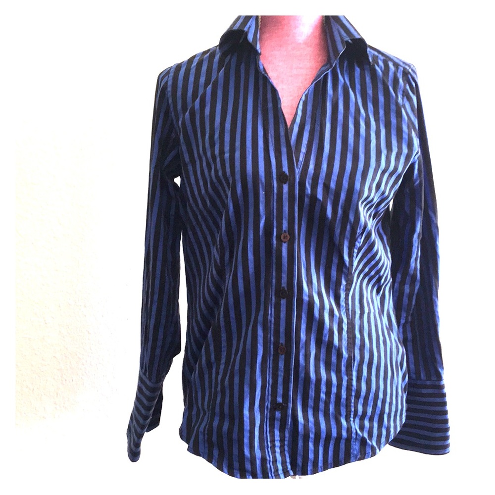 Black and blue striped blouse.